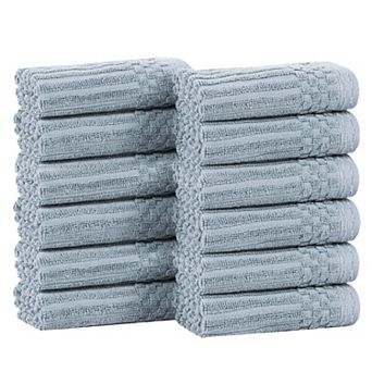 SUPERIOR 12 pc Soho Ribbed Textured Cotton Ultra-Absorbent Washcloths Set