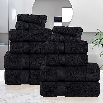 SUPERIOR 12 pc Zero Twist Cotton Solid Super Soft Absorbent Towel Set