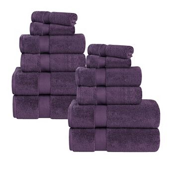 SUPERIOR 12 pc Zero Twist Cotton Solid Super Soft Absorbent Towel Set