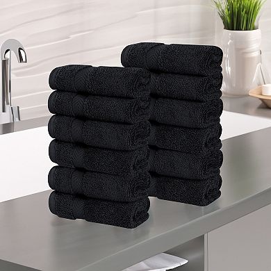 SUPERIOR 12 pc Zero Twist Cotton Solid Super Soft Absorbent Face Towel Washcloth Towel Set