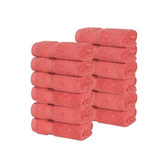 SUPERIOR 12 pc Zero Twist Cotton Solid Super Soft Absorbent Face Towel Washcloth Towel Set