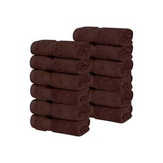 SUPERIOR 12 pc Zero Twist Cotton Solid Super Soft Absorbent Face Towel Washcloth Towel Set