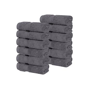 SUPERIOR 12 pc Zero Twist Cotton Solid Super Soft Absorbent Face Towel Washcloth Towel Set