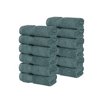 SUPERIOR 12 pc Zero Twist Cotton Solid Super Soft Absorbent Face Towel Washcloth Towel Set