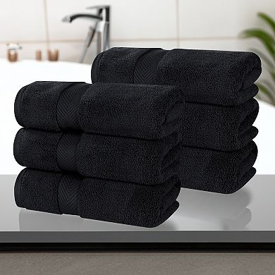 SUPERIOR 6 pc Zero Twist Cotton Solid Super Soft Absorbent Hand Towel Set