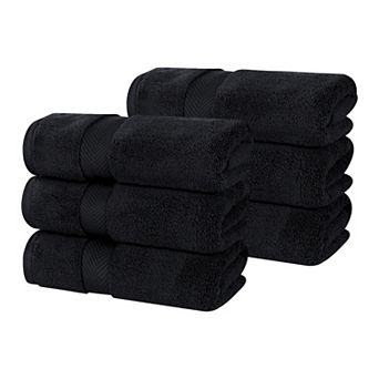 SUPERIOR 6 pc Zero Twist Cotton Solid Super Soft Absorbent Hand Towel Set