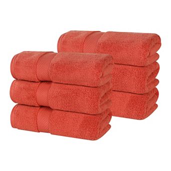 SUPERIOR 6 pc Zero Twist Cotton Solid Super Soft Absorbent Hand Towel Set