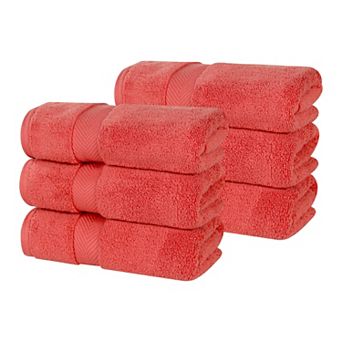 SUPERIOR 6 pc Zero Twist Cotton Solid Super Soft Absorbent Hand Towel Set