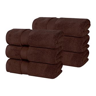 SUPERIOR 6 pc Zero Twist Cotton Solid Super Soft Absorbent Hand Towel Set