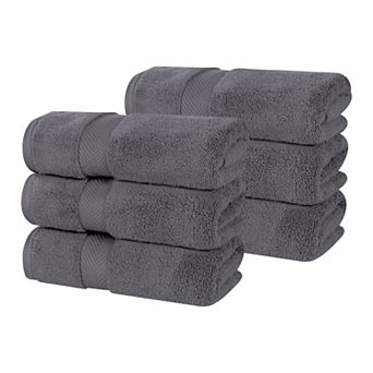 SUPERIOR 6 pc Zero Twist Cotton Solid Super Soft Absorbent Hand Towel Set