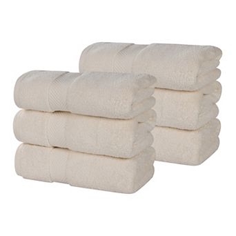 SUPERIOR 6 pc Zero Twist Cotton Solid Super Soft Absorbent Hand Towel Set