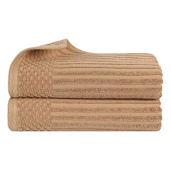 SUPERIOR 2 pc Soho Ribbed Textured Cotton Ultra-Absorbent Bath Sheet Set