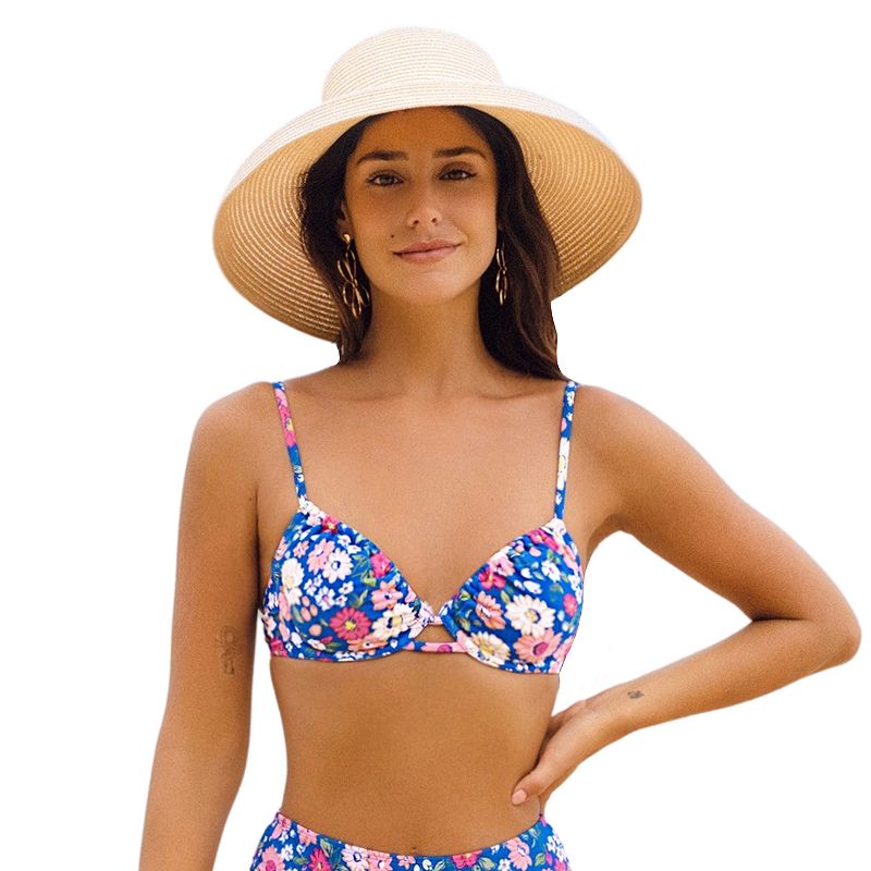 Women's Cupshe Underwire Tunnel Over-The-Shoulder Bralette Bikini Top, Size: Large, Ditsy Floral