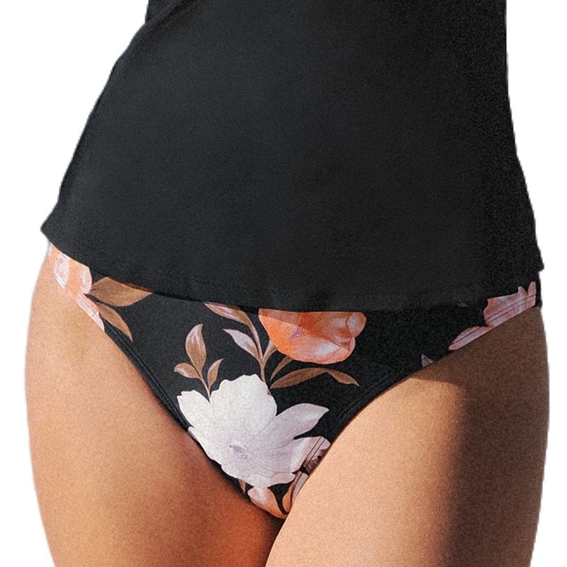 Women's Cupshe Mid-Rise Classic Leg Bikini Bottoms, Size: XL, Black Floral