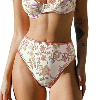 Women's Cupshe Dreamy Garden Whipstitching High-Rise Bikini Bottoms