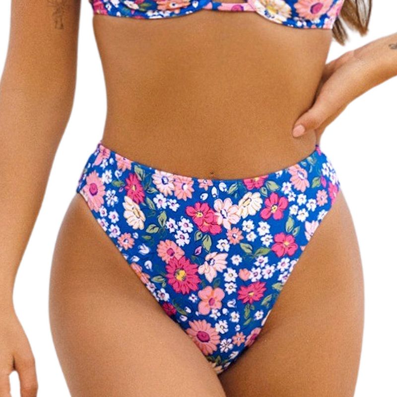Women's Cupshe Cheeky High Leg High Waist Bikini Swim Bottoms, Size: Medium, Ditsy Floral