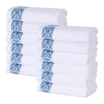 SUPERIOR 12 pc Medallion Cotton Jacquard Textured Face Towel/Washcloth Set