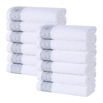 SUPERIOR 12 pc Medallion Cotton Jacquard Textured Face Towel/Washcloth Set