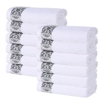 SUPERIOR 12 pc Medallion Cotton Jacquard Textured Face Towel/Washcloth Set