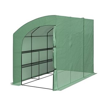 Home Complete Lean-To Greenhouse 10' x 5' x 7' Walk-In Green House with Roll, Up Zippered Doors & 6 Shelves