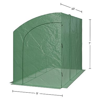 Home Complete Lean-To Greenhouse 10' x 5' x 7' Walk-In Green House with Roll, Up Zippered Doors & 6 Shelves