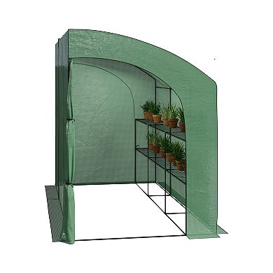 Home Complete Lean-To Greenhouse 10' x 5' x 7' Walk-In Green House with Roll, Up Zippered Doors & 6 Shelves