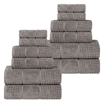 SUPERIOR 12 pc Zero Twist Cotton Waffle Honeycomb Absorbent Towel Set