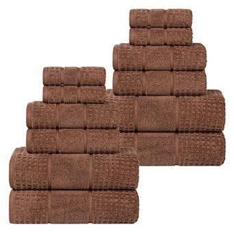 SUPERIOR 12 pc Zero Twist Cotton Waffle Honeycomb Absorbent Towel Set