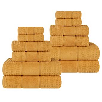 SUPERIOR 12 pc Zero Twist Cotton Waffle Honeycomb Absorbent Towel Set