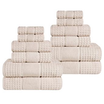 SUPERIOR 12 pc Zero Twist Cotton Waffle Honeycomb Absorbent Towel Set