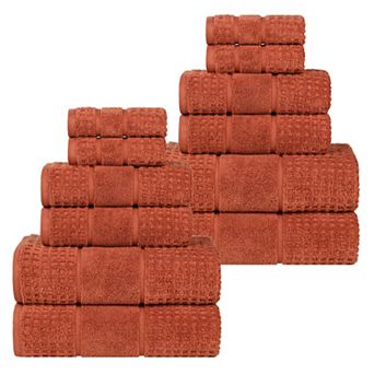 SUPERIOR 12 pc Zero Twist Cotton Waffle Honeycomb Absorbent Towel Set