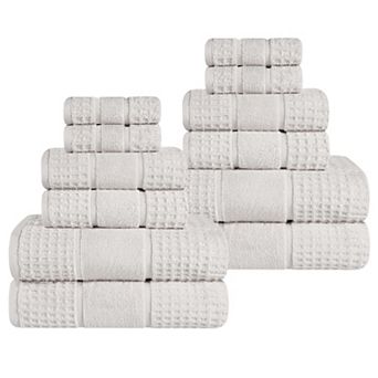 SUPERIOR 12 pc Zero Twist Cotton Waffle Honeycomb Absorbent Towel Set