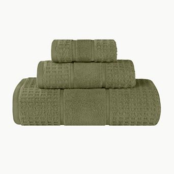 SUPERIOR 3 pc Zero Twist Cotton Waffle Honeycomb Plush Towel Set