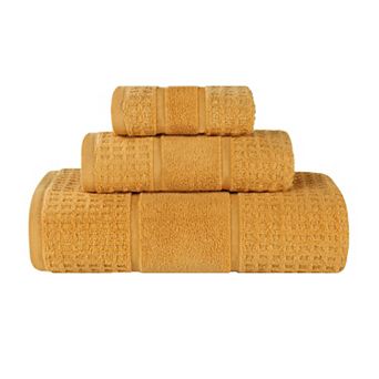 SUPERIOR 3 pc Zero Twist Cotton Waffle Honeycomb Plush Towel Set