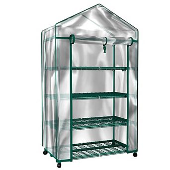 Home Complete 4 tier Mini Greenhouse with Locking Wheels & PVC Cover