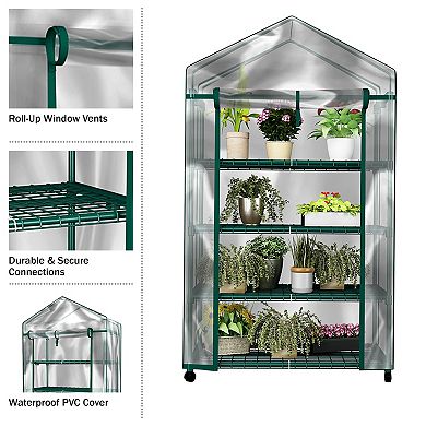 Home Complete 4-Tier Mini Greenhouse with Locking Wheels & PVC Cover
