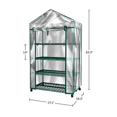 Home Complete 4-Tier Mini Greenhouse with Locking Wheels & PVC Cover