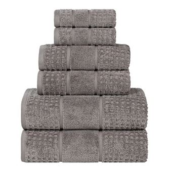 SUPERIOR 6 pc Zero Twist Cotton Waffle Honeycomb Plush Towel Set