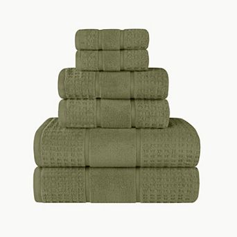 SUPERIOR 6 pc Zero Twist Cotton Waffle Honeycomb Plush Towel Set
