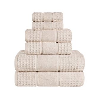 SUPERIOR 6 pc Zero Twist Cotton Waffle Honeycomb Plush Towel Set