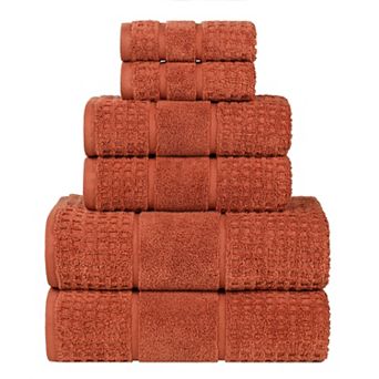 SUPERIOR 6 pc Zero Twist Cotton Waffle Honeycomb Plush Towel Set