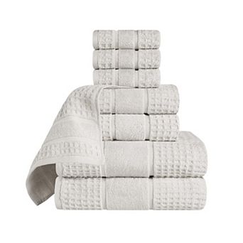 SUPERIOR 8 pc Zero Twist Cotton Waffle Honeycomb Plush Towel Set