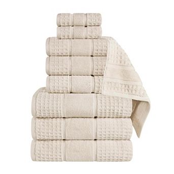 SUPERIOR 9 pc Zero Twist Cotton Waffle Honeycomb Plush Towel Set