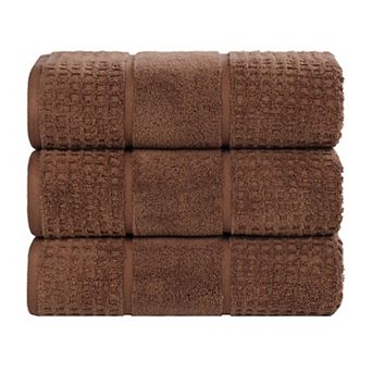 SUPERIOR 3 pc Zero Twist Cotton Waffle Honeycomb Plush Bath Towel Set
