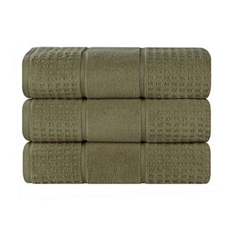 SUPERIOR 3 pc Zero Twist Cotton Waffle Honeycomb Plush Bath Towel Set