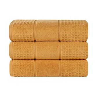 SUPERIOR 3 pc Zero Twist Cotton Waffle Honeycomb Plush Bath Towel Set