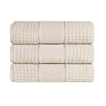 SUPERIOR 3 pc Zero Twist Cotton Waffle Honeycomb Plush Bath Towel Set