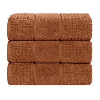 SUPERIOR 3 pc Zero Twist Cotton Waffle Honeycomb Plush Bath Towel Set