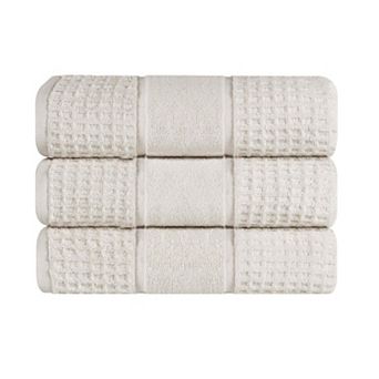 SUPERIOR 3 pc Zero Twist Cotton Waffle Honeycomb Plush Bath Towel Set
