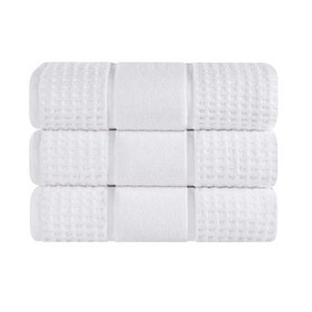 SUPERIOR 3 pc Zero Twist Cotton Waffle Honeycomb Plush Bath Towel Set